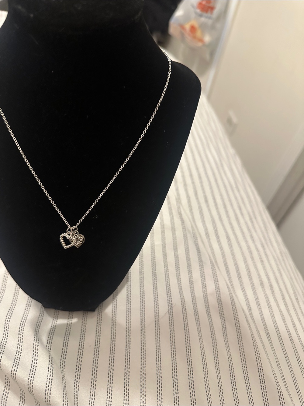 Delicate Silver Double Heart Pendant Necklace